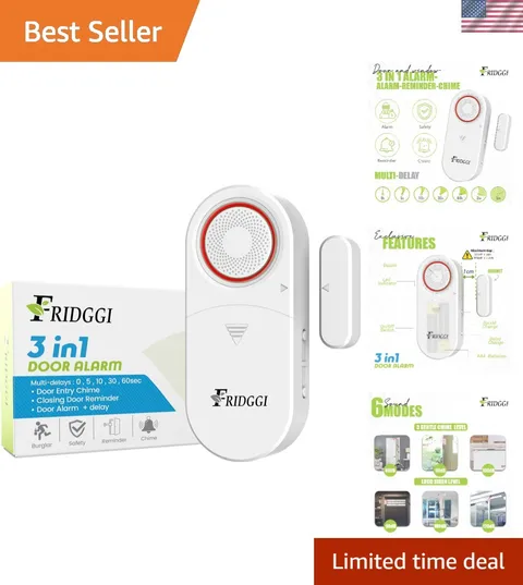 3-in-1 Alarm - Door Left Open Alarm, Chime with Delay, 0/5/10/30/60 Seconds, ...