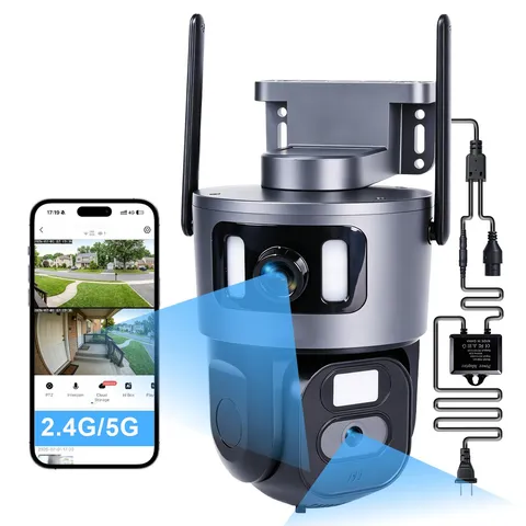 Dual Lens Wireless WiFi Home Security Camera System Outdoor Pan/Tilt 2 Way Talk