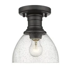 Golden Lighting 3118-SF BLK-SD Hines Medium, Matte Black with Seeded Glass