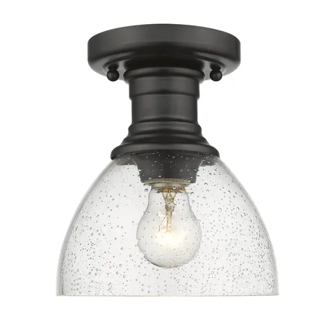 Golden Lighting 3118-SF BLK-SD Hines Medium, Matte Black with Seeded Glass