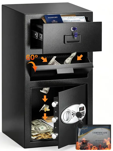 5.8 Cuft Large Depository Drop Safe for Business with drawer, Anti-Theft Safe...