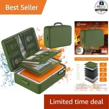 Fireproof Document Organizer Box 5200°F Soft Green with Lock Storage Bag