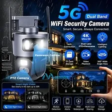 4K Dual Lens 360° PTZ Wifi CCTV Security Camera Auto Tracking Color Night Vision