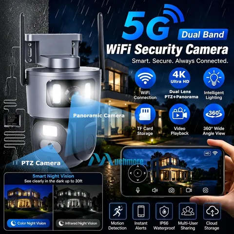 4K Dual Lens 360° PTZ Wifi CCTV Security Camera Auto Tracking Color Night Vision