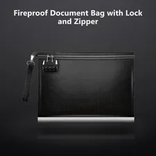Fireproof Document Bag with Lock and Zipper, 13.8"x9.8"x0.8" Holder for Cash,...