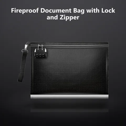 Fireproof Document Bag with Lock and Zipper, 13.8"x9.8"x0.8" Holder for Cash,...
