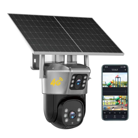 4G Solar Security Camera, 2K Dual-Lens Outdoor Camera Wireless with Human Det...
