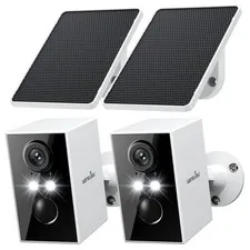 Solar Powered 2K Wireless Outdoor Security Cameras 2 Pack WiFi 6 System 2.4GHz