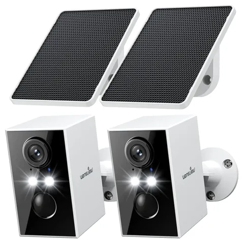 Solar Powered 2K Wireless Outdoor Security Cameras 2 Pack WiFi 6 System 2.4GHz