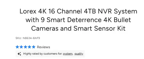 Lorex 4K 16 Channel 4TB NVR System, 9x4K Bullet Cameras, Smart Sensor Kit
