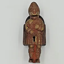 PAINTED REDDISH BRASS Handmade Vintage Style Brass Soldier Shape Padlock No Key
