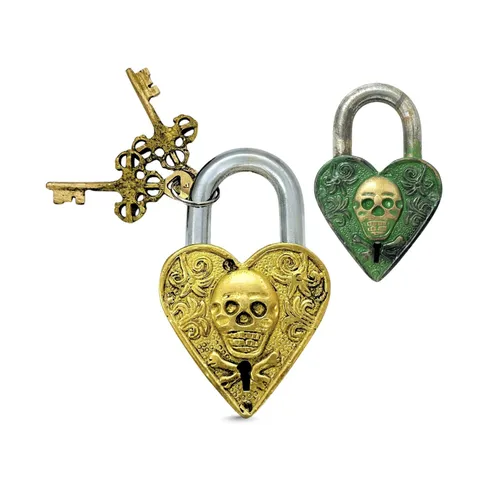 Handcrafted Antique Brass Pirates Skull Padlock Vintage Collectible Lock