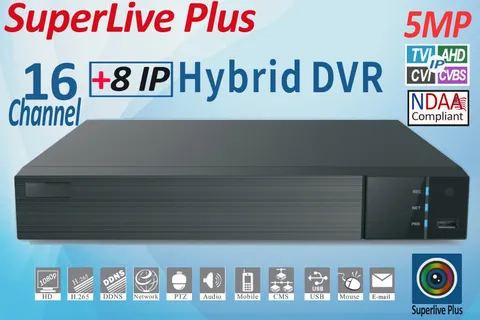 SuperLive Plus 5MP 1080p 16CH HD Analog Hybrid DVR 2xSATA H.265 NDAA Compliant