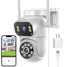 Wireless Dual Lens Surveillance Security Camera Outdoor Indoor, 2.4GHz WiFi P...