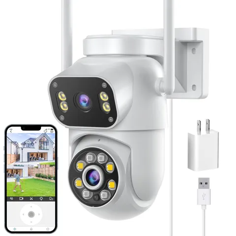 Wireless Dual Lens Surveillance Security Camera Outdoor Indoor, 2.4GHz WiFi P...