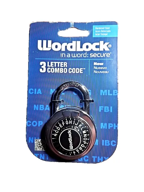 WordLock 3-Letter Combination Lock, Hardened Steel, Shim Proof.