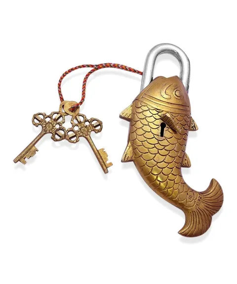 Handmade Vintage Style Rare Fish Design Functional Brass Padlock With 2 Keys