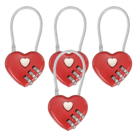 4-Pack Combination Locker Lock, 3 Digit Padlock for Gym/Luggage [Red]