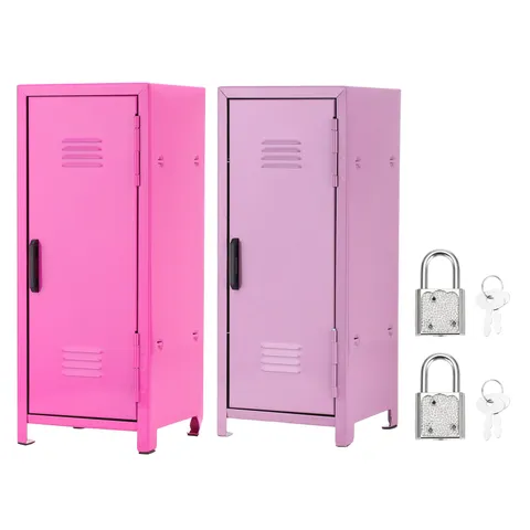 Mini Locker 4.3 x 10.8 Inch, 2 Pcs Small Locker with Keys, Rose Red/Light Purple