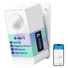 meross Matter Presence Sensor MS605, Battery-Powered 4-in-1 Smart White