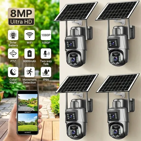 Solar Battery Powered Wireless WiFi Outdoor Pan/Tilt Home Security Camera System