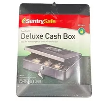 SentrySafe Deluxe Medium Cash Box DCB-12 New Lockable Steel Safe Money Tray
