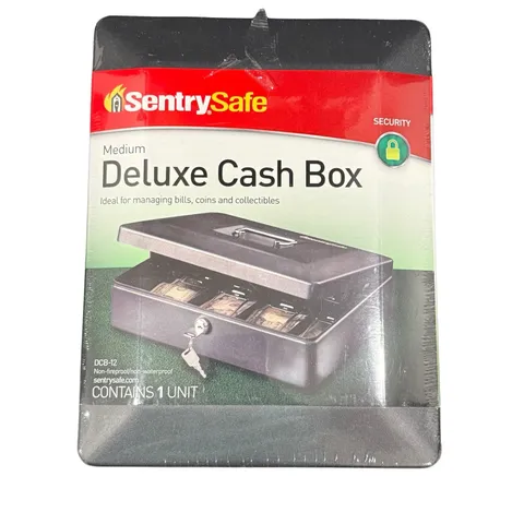 SentrySafe Deluxe Medium Cash Box DCB-12 New Lockable Steel Safe Money Tray