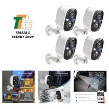 4 Pack Cameras System, Security Cameras Wireless Outdoor, 2K Video