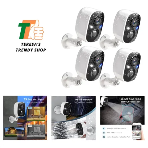 4 Pack Cameras System, Security Cameras Wireless Outdoor, 2K Video