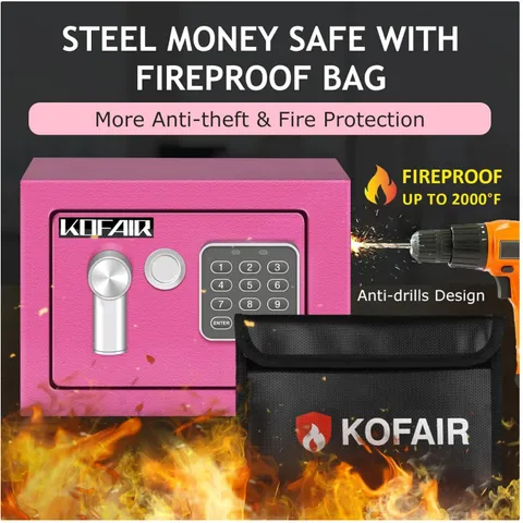 Fireproof Safe Box with Money Bag, Pink