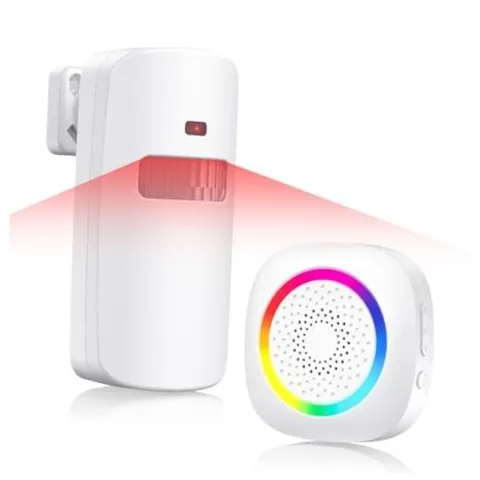 Wireless Motion Sensor Door Chime, Fast Detection 1 Sensors + 1 Receiver White