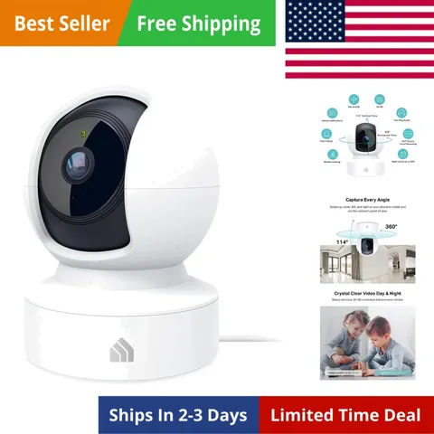 Kasa 2K+ Indoor Pan/Tilt Wired Security Camera - Works as a Baby Monitor & Pe...