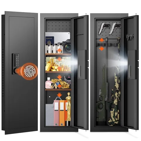 47.24" Fingerprint Wall Hidden Safe,Home Safe with Adjustable Shelves &Alarm