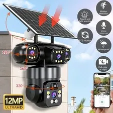 Outdoor Wireless Solar Security Camera 360° PTZ 4K 12MP 3-Lens Cam Night Vision