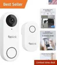2K Video Doorbell Wi-Fi Camera with Chime, 3:4 Head-to-Toe View, 180°View, 5/...