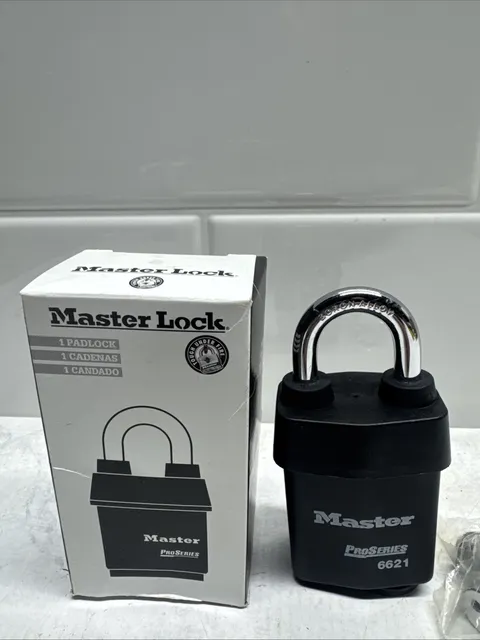 Master Lock Company 6521WO Shrouded Padlock  Black Laminated Steel