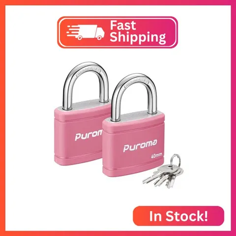 Puroma 2 Keyed Padlock with 3 Keys 7/8" School Locker Lock Gate 40mm Pink
