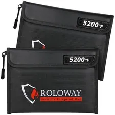 Silicone Fireproof Bag Set 9.6 x 6.6 Inches 2-Pack Black