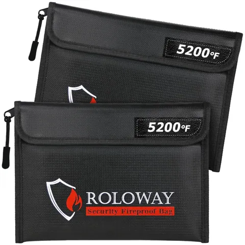 Silicone Fireproof Bag Set 9.6 x 6.6 Inches 2-Pack Black
