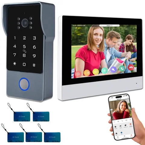 2-Wires Video Intercom System, 7 Inch 1080P WiFi Touch ScreenVideo Doorbell D...