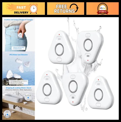 5 Pack Water Leak Detectors - Adjustable Audio Alarm 0-120dB, IP66 Leak Sensors