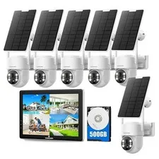 4-6PCS 4MP WiFi Solar Panel Battery Camera 10CH Wireless PTZ Security System Set
