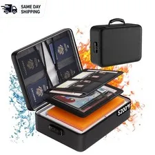 Portable 5200°F Fireproof File Organizer Box with Combination Lock - Travel-Safe