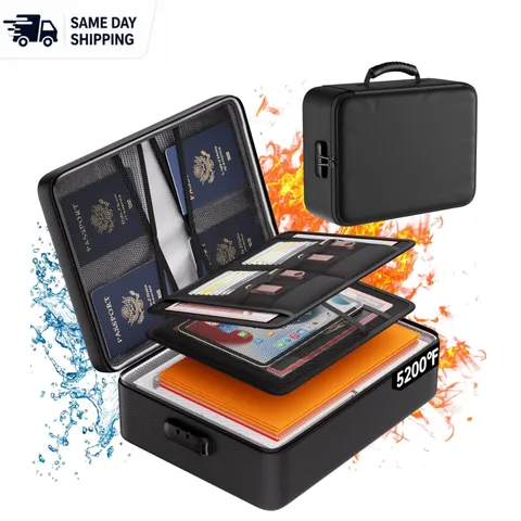 Portable 5200°F Fireproof File Organizer Box with Combination Lock - Travel-Safe