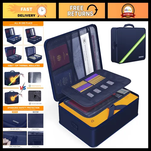 Fireproof Document Box with Lock - 5200℉, Water Resistant, Safe Storage Organize