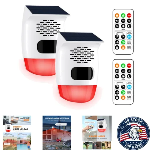 2-Pack Solar Motion Sensor Alarm with Custom Voice Upload for Property Safety