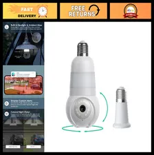 Wireless Security Camera Light Bulb, 360° Pan Tilt, Color Night Vision, Wi-Fi In