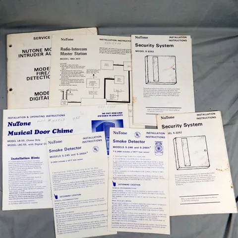 Vtg User & Service Manuals for NUTONE S-2252 Intruder Alarm System Fire/Smoke