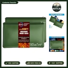 Stylish Green Fireproof Wallet Bags, Waterproof & 11''x6.3'' for Jewelry & Cash
