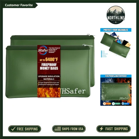Stylish Green Fireproof Wallet Bags, Waterproof & 11''x6.3'' for Jewelry & Cash